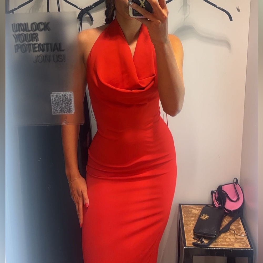 Elegant Red Halter Dress